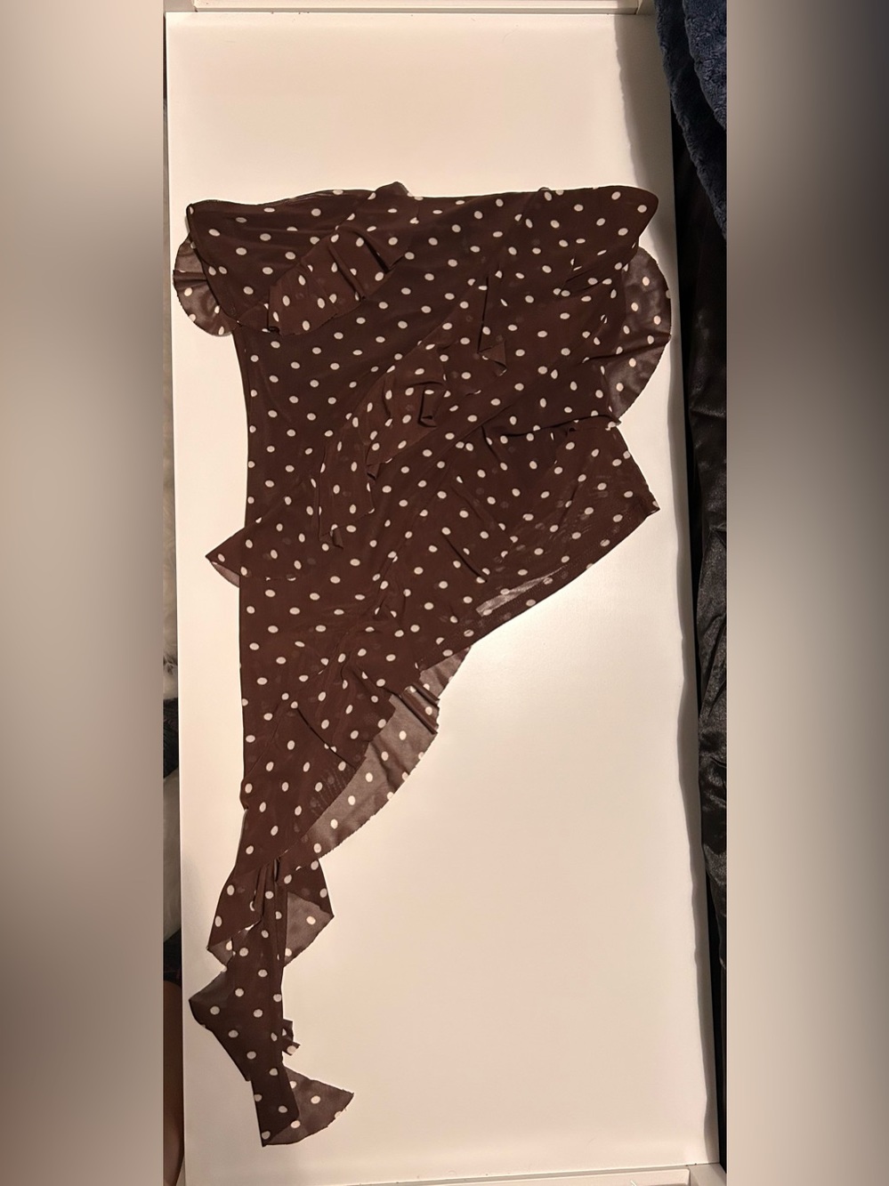 Strapless Brown Polka Dot Ruffle Women's Top